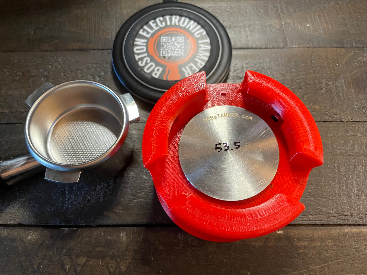 Pre-Order at least 4 weeks (please be patient) BOSeTamper for Breville and Sage - Boston Electronic Espresso Tamper 53.5mm (Patent Pending). Wireless charger pad is NOT included!